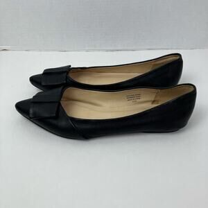14th & Union Sz 9.5 Chic Pointed Toe Ballet Flats with Large Bow Black Leather